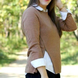 J. Crew Asymmetrical Zip Merino Sweater Camel Color XS